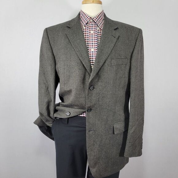 Stafford Men's Sport Coat Blazer Three Button Herringbone Soft Wool Cashmere 44L - Picture 1 of 16